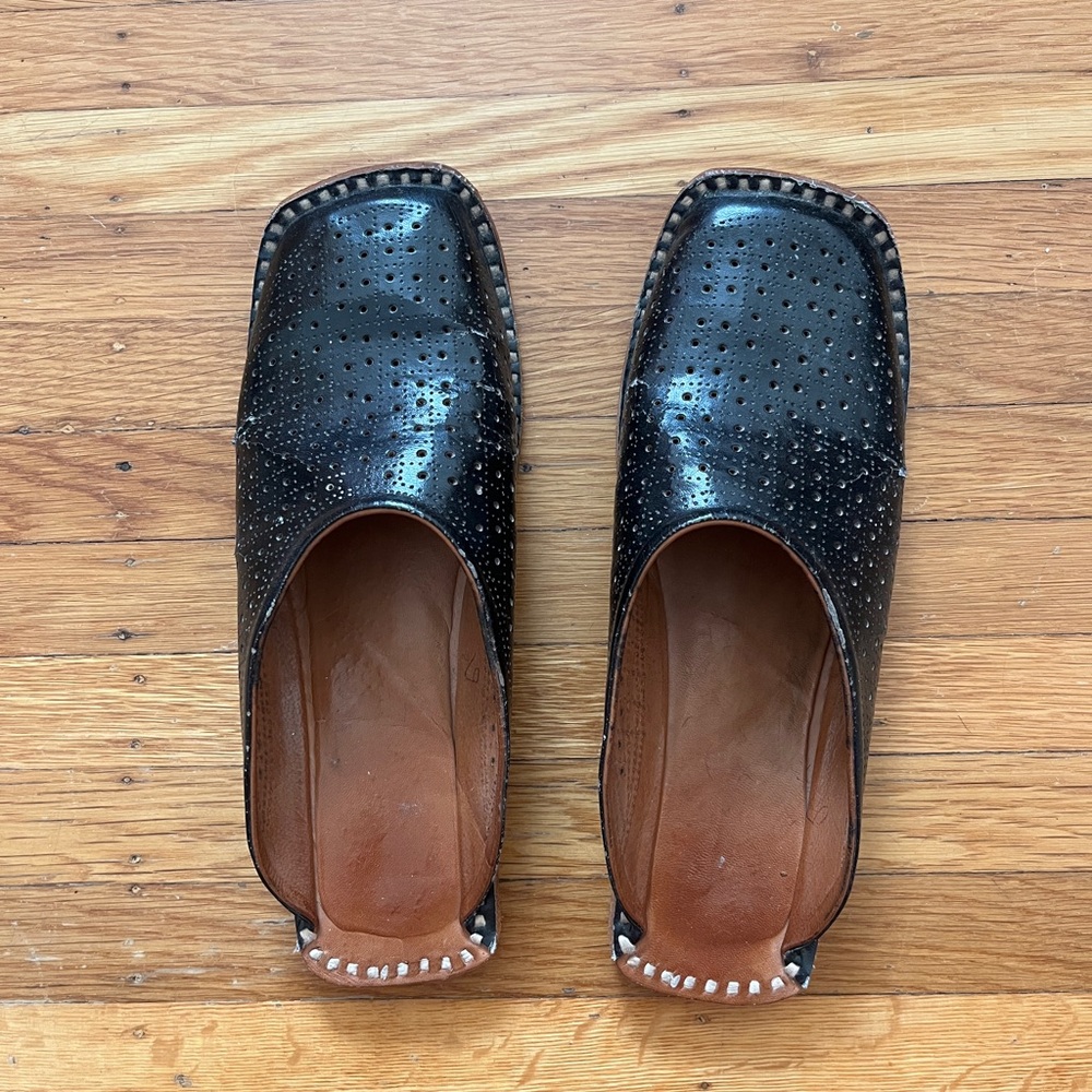 Faux Leather Black Perforated Slip-On Shoes